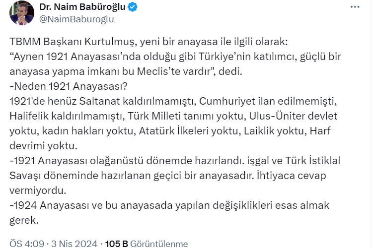 naim babüroğlu kürt sorunu 1921 anayasası